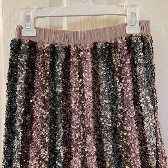 Peek Girls Sequin Skirt Striped Multicolor Gray Pink Rainbow Size Large 10 years - Picture 2 of 9